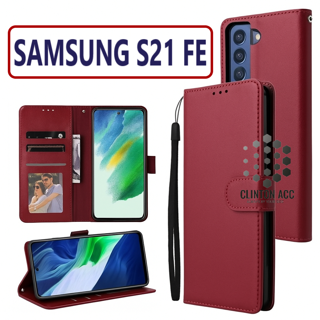 CASE HP SAMSUNG S21 FE FLIP WALLET LEATHER DOMPET KULIT SOFTCASE PREMIUM FLIP COVER SARUNG BUKA TUTU