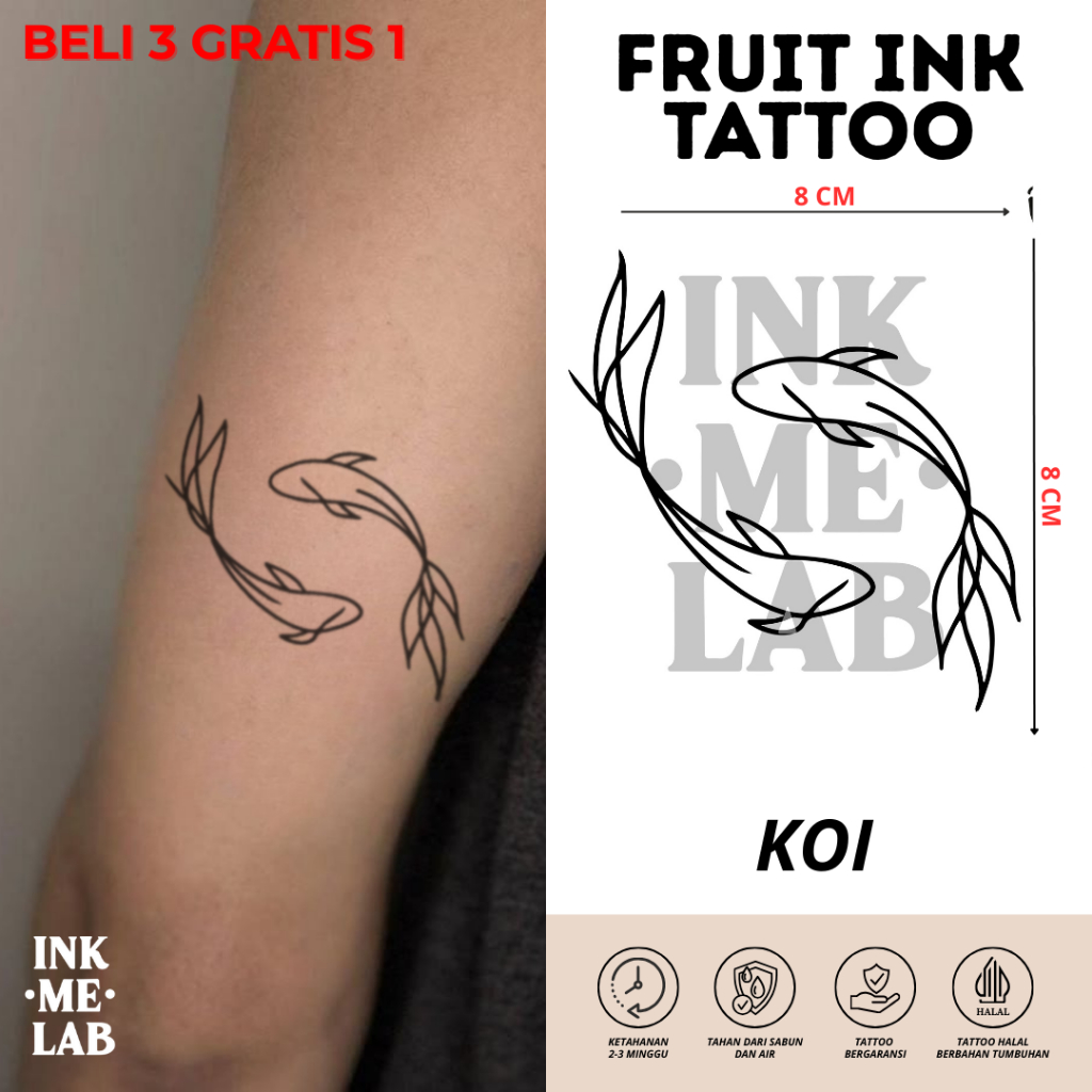 INKMELAB - KOI Fruit Ink Temporary Tattoo 8X8CM - Tato Temporer Semi Permanen Tahan 3 Minggu