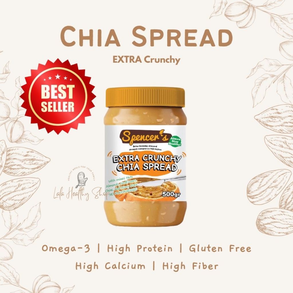 

Spencer's Chia Spread Original Ekstra Crunchy (500g) | Selai Kacang Almond dan Tambahan Biji-Bijian