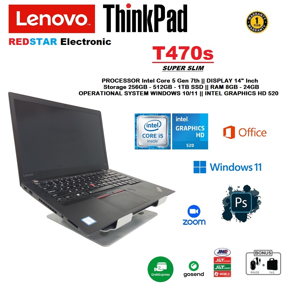 MULUS LENOVO THINKPAD T470S TOUCSCREEN Core I5 Gen 7TH Ram 12GB / 1 TB SSD Layar 14 Inch - FREE Mous