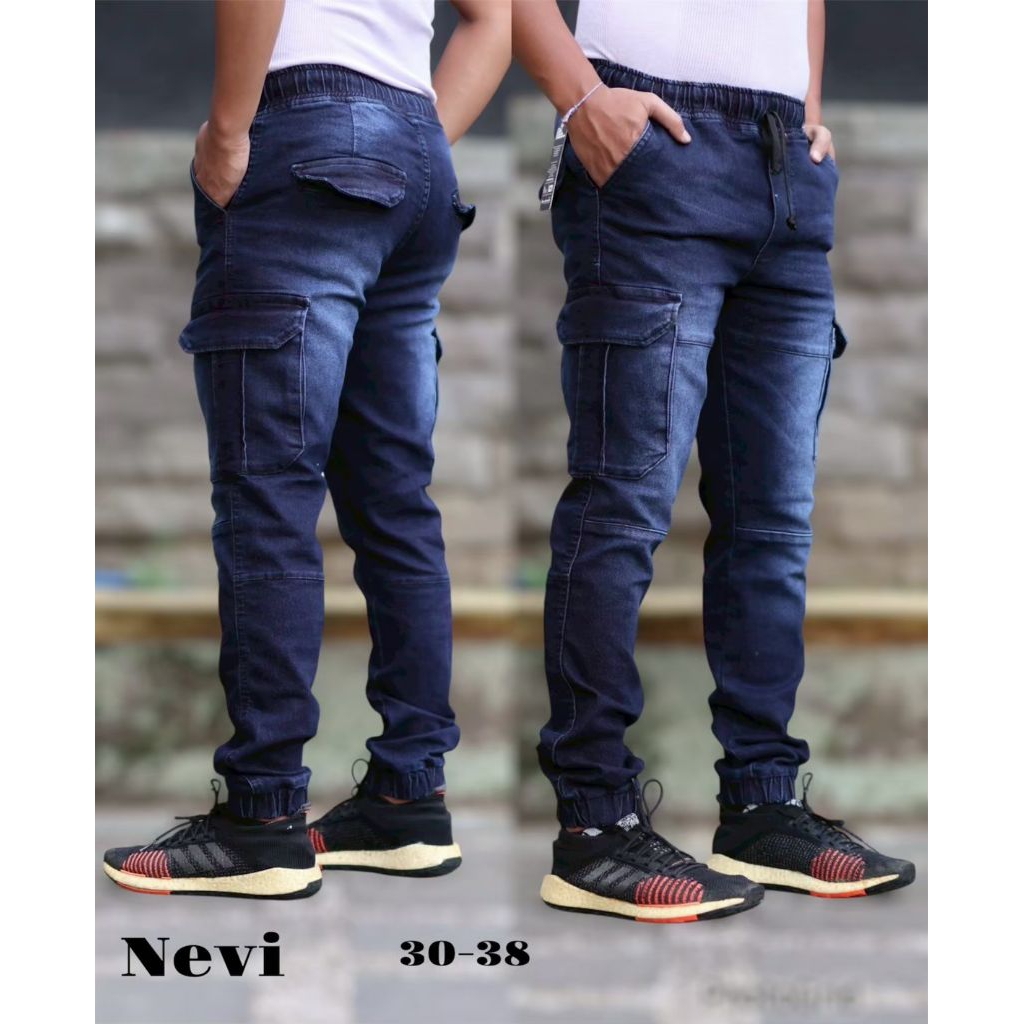 CELANA PANJANG PRIA JEANS CARGO JOGGER ( BAWAH CELANA KARET ) SOFT DENIM PREMIUM APRIL DISTRO CASUAL