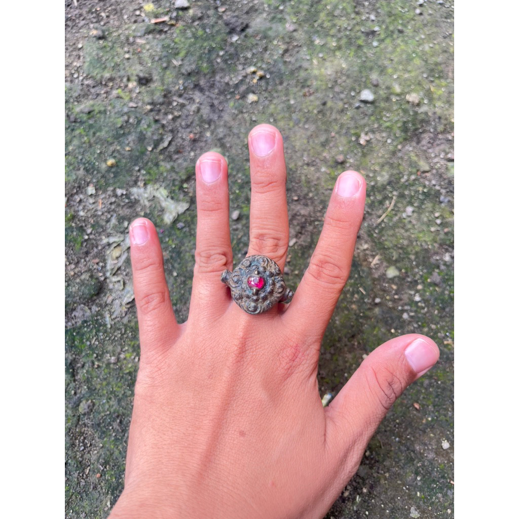 cincin perunggu Majapahit lawasan asliii - cincin hiasan koleksi majapahit akik merah siem