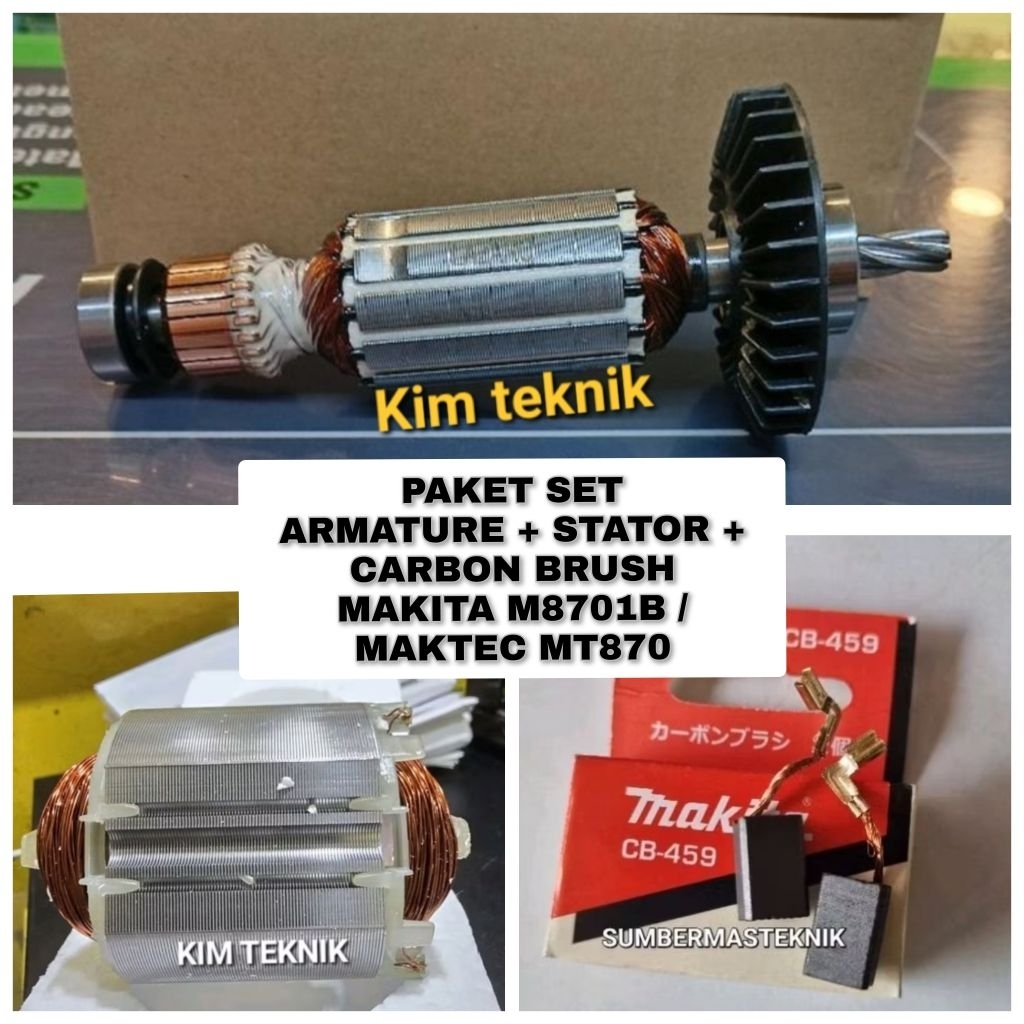 PAKET SET ARMATURE STATOR CARBON BRUSH MAKTEC MT870 ANGKER BANTALAN CB MESIN BOR MAKTEC MT 870 LAZAR