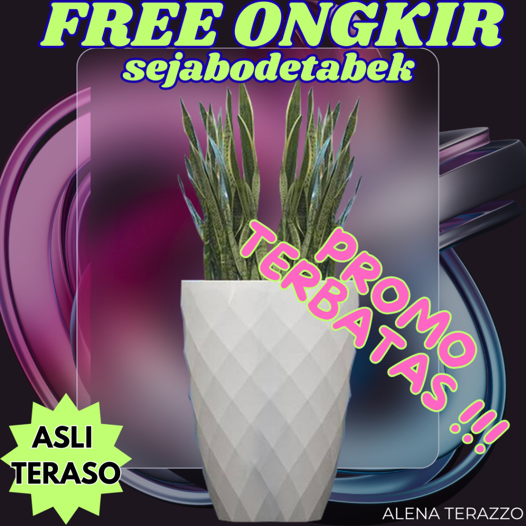 Pot Teraso Elegan | Pot Tanaman Batu Alam Modern & Awet POT TERASO PUTIH UKIR DIAMOND ALENA TERAZZO