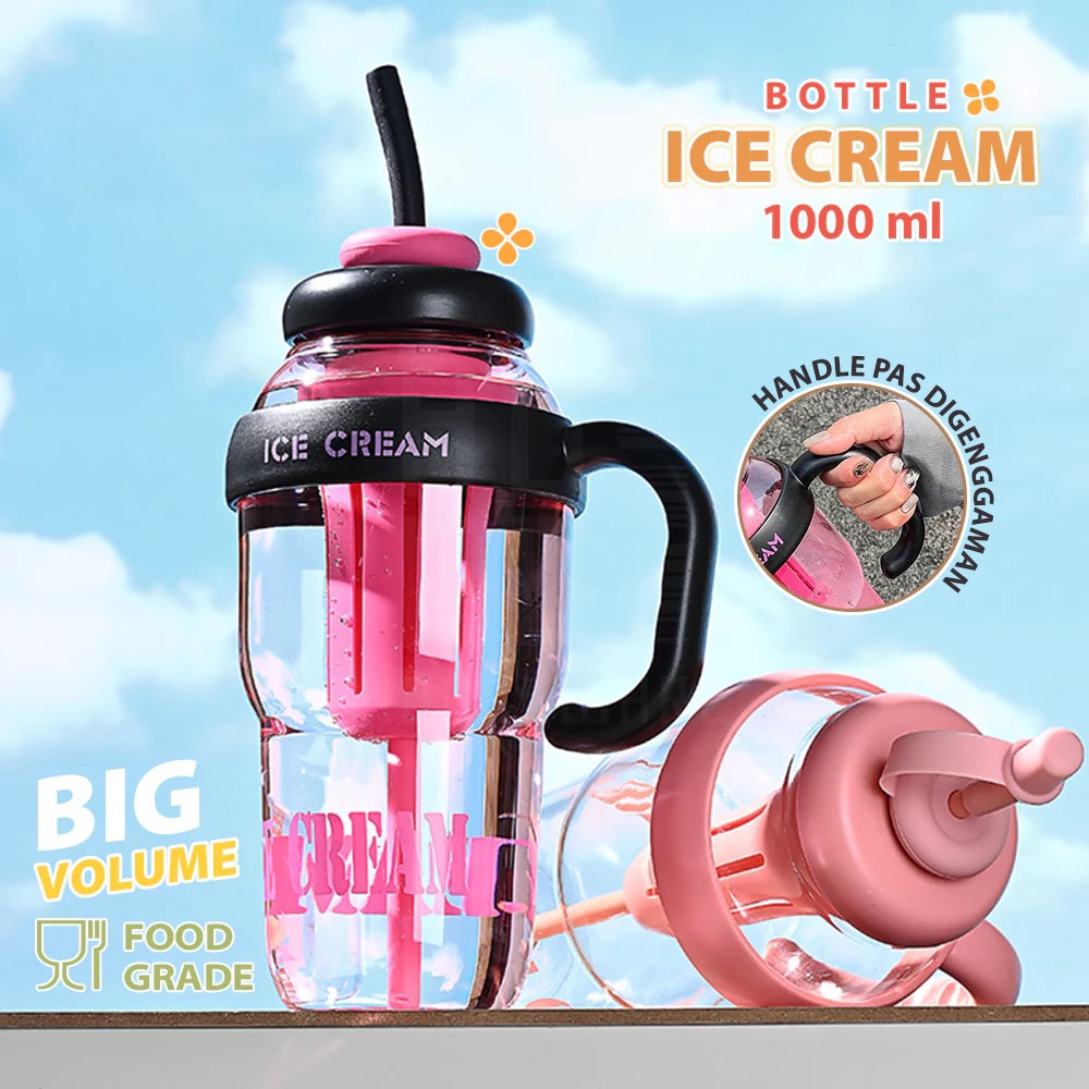 SHS Botol Air Minum 1000ml Lucu Korea BPA Free Food Grade / Botol Air 1 Liter Ice Cream