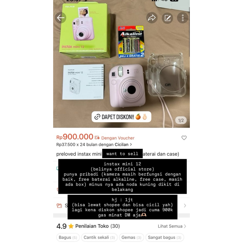 instax mini 12 preloved