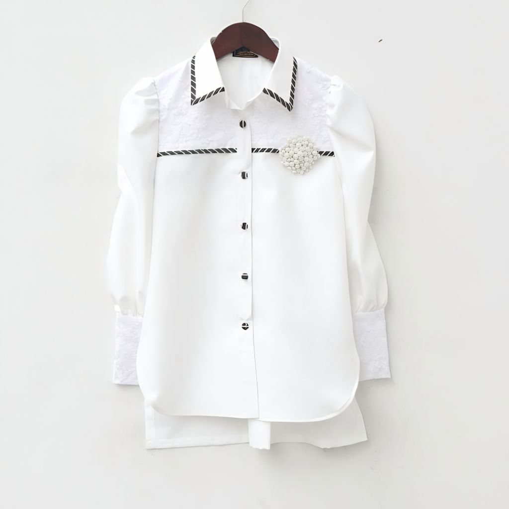 TENUN_GAYA Blouse wanita mix brokat atasan putih tulang fashion wanita