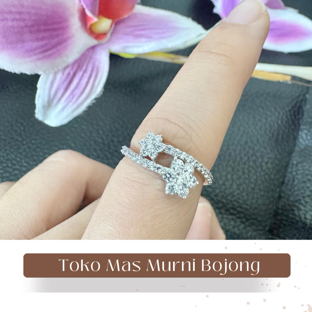 cincin emas putih model dua bintang list 8K toko mas murni