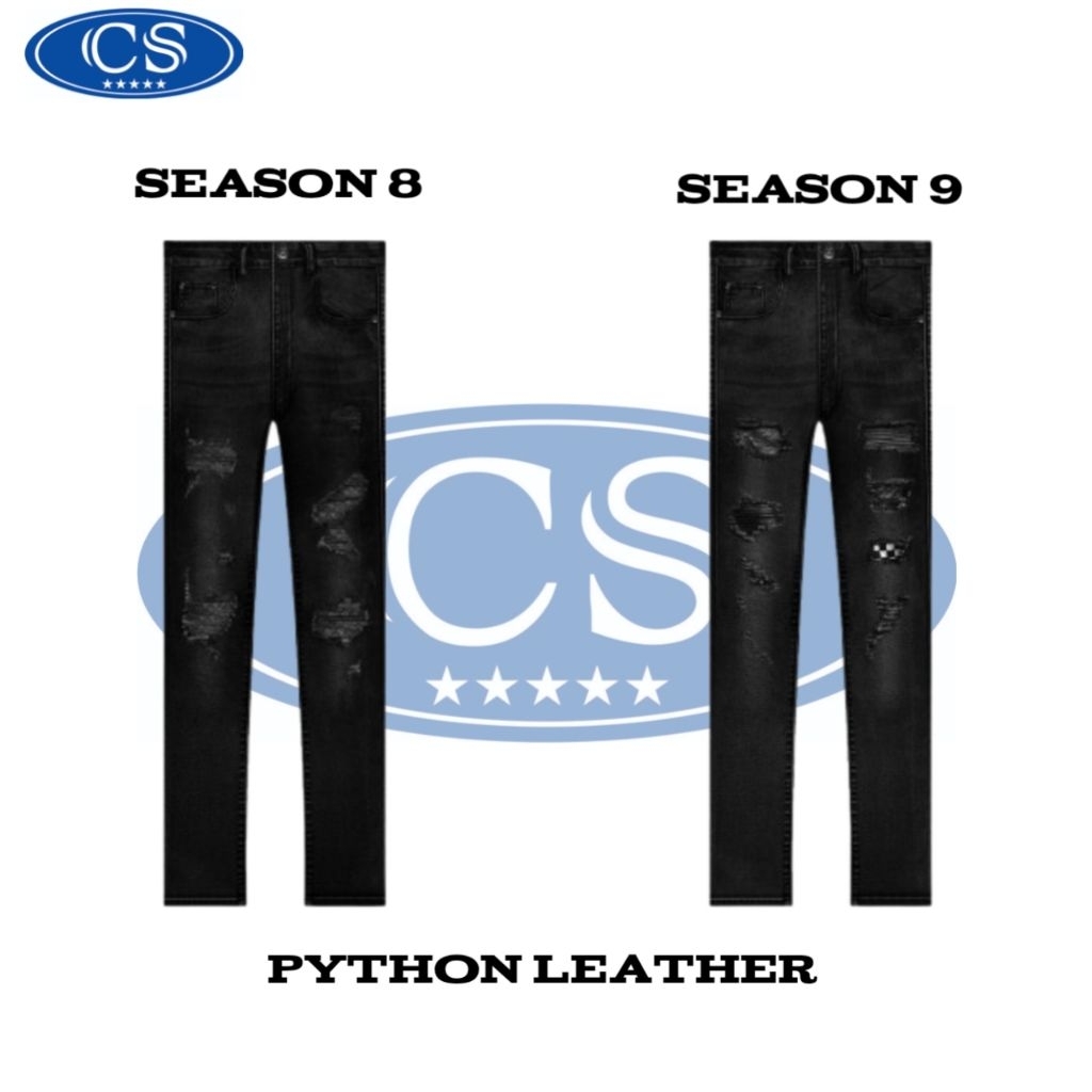 [ORIGINAL] Celana Rucas Season 9 Python Leather | 8 Python Leather Jeans | Dark Grey Caviar Leather 