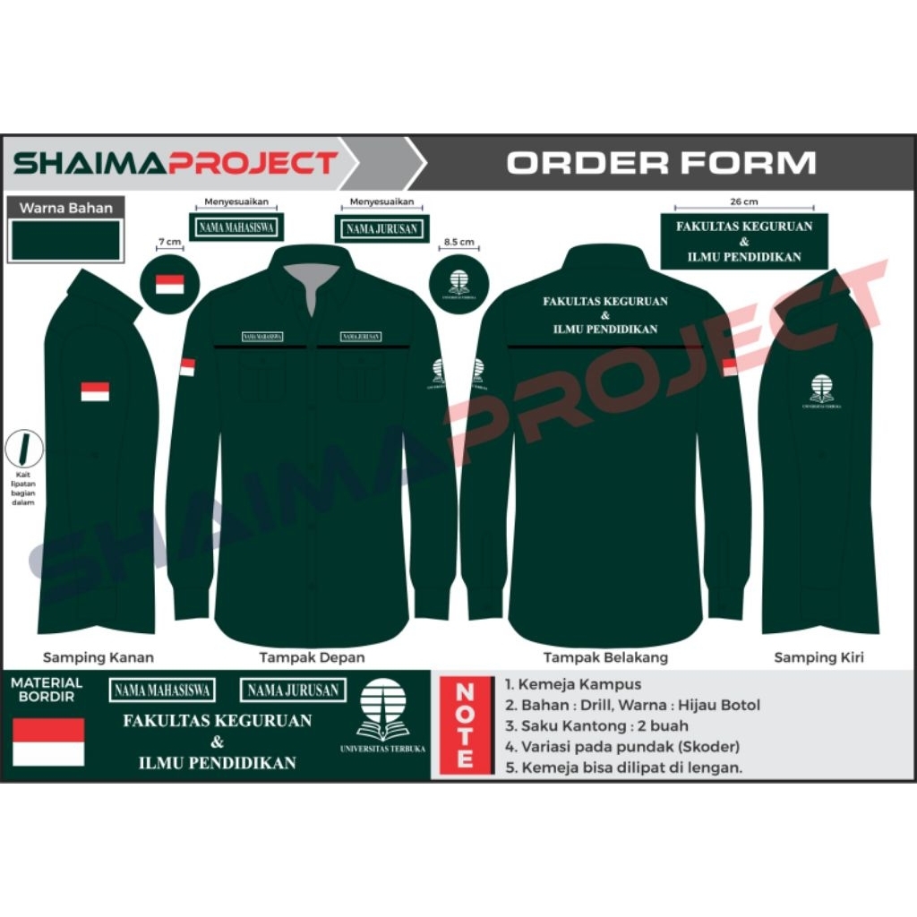 kemeja PDH UNIVERSITAS TERBUKA  , fakultas FKIP