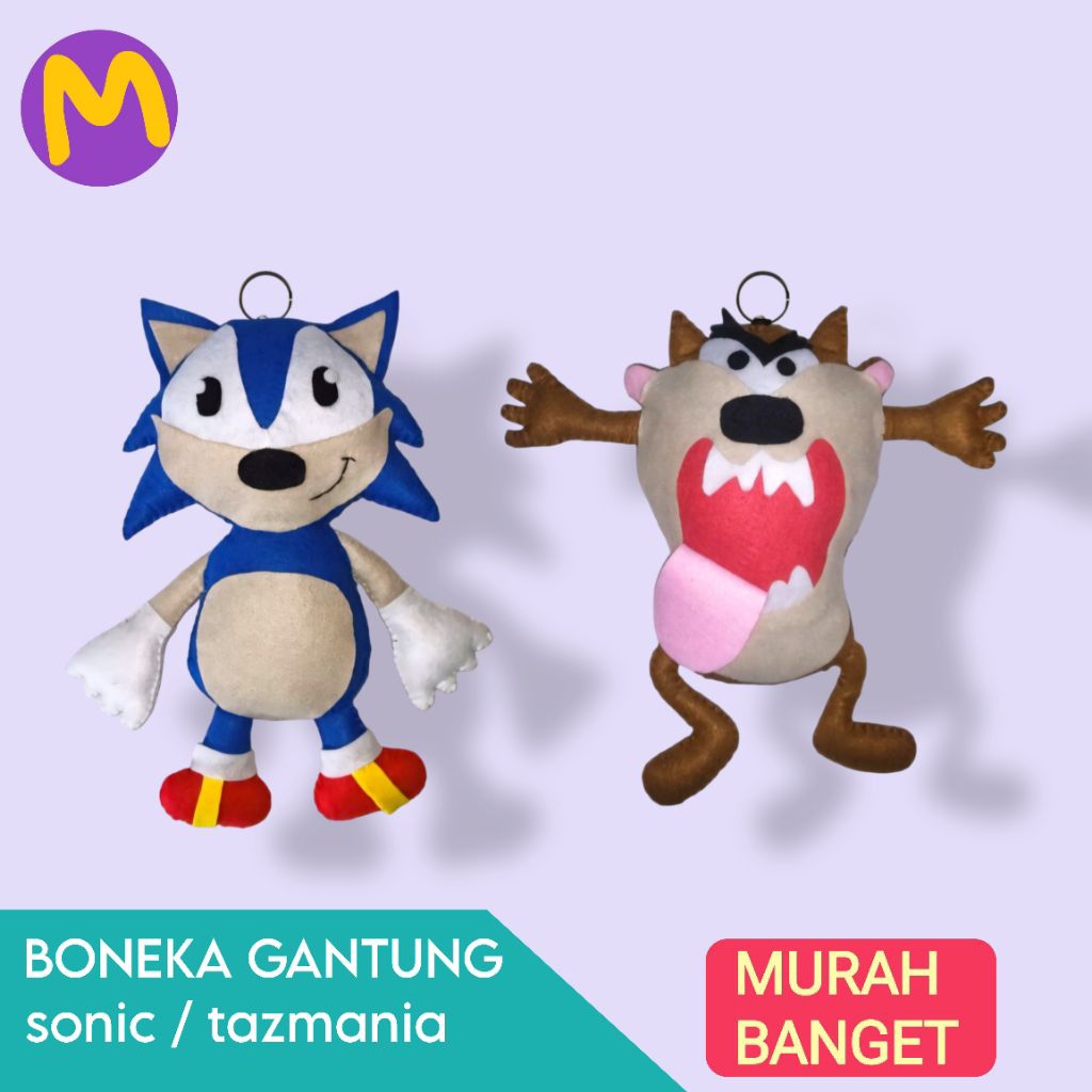 Boneka gantung / Boneka mainan gantungan tas flanel aneka karakter / sonic / tazmania