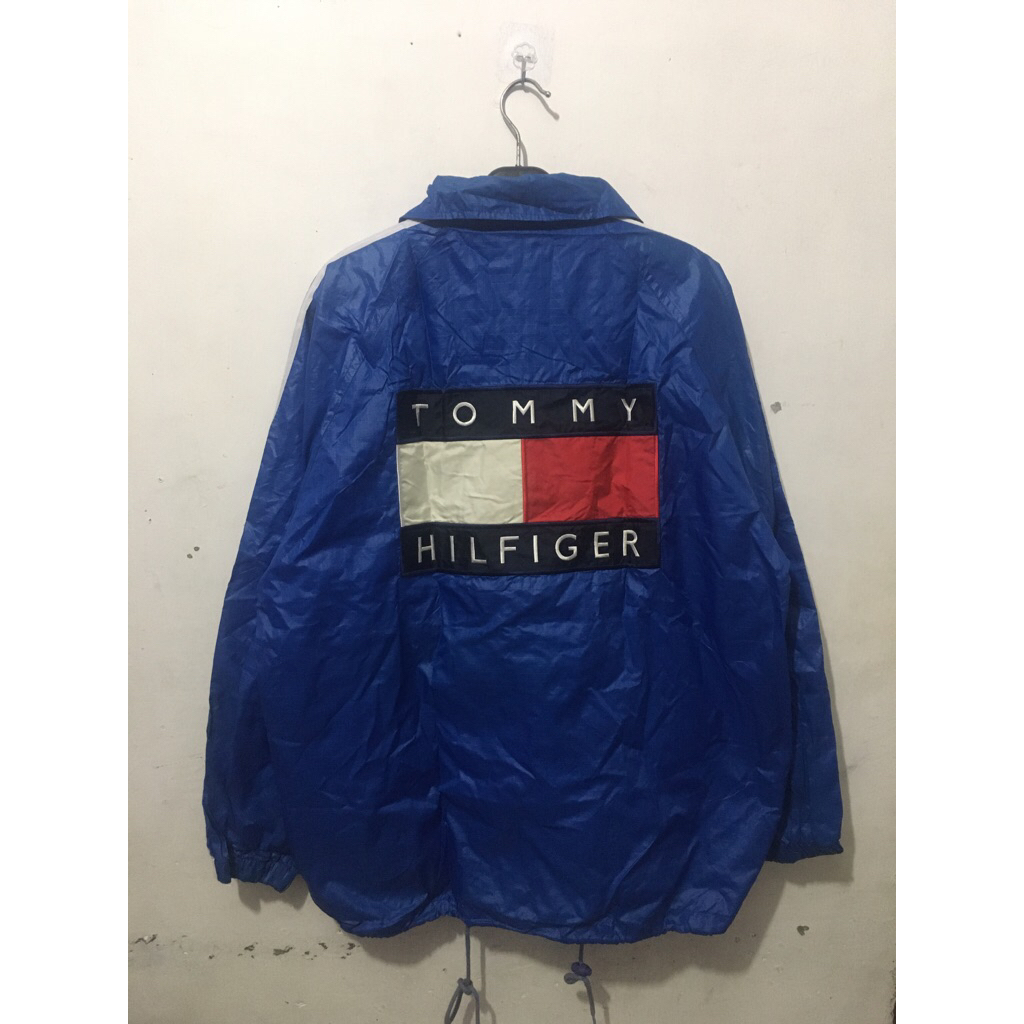 Rare Vintage Tommy Hilfiger Big Logo Blue Windbreaker Jacket