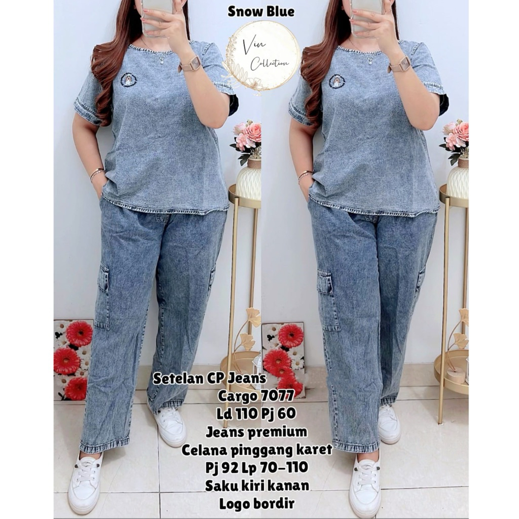 7077 SETELAN CP JEANS CELANA CARGO LD110 WANITA|ONE SET JEANS|SET CARGO