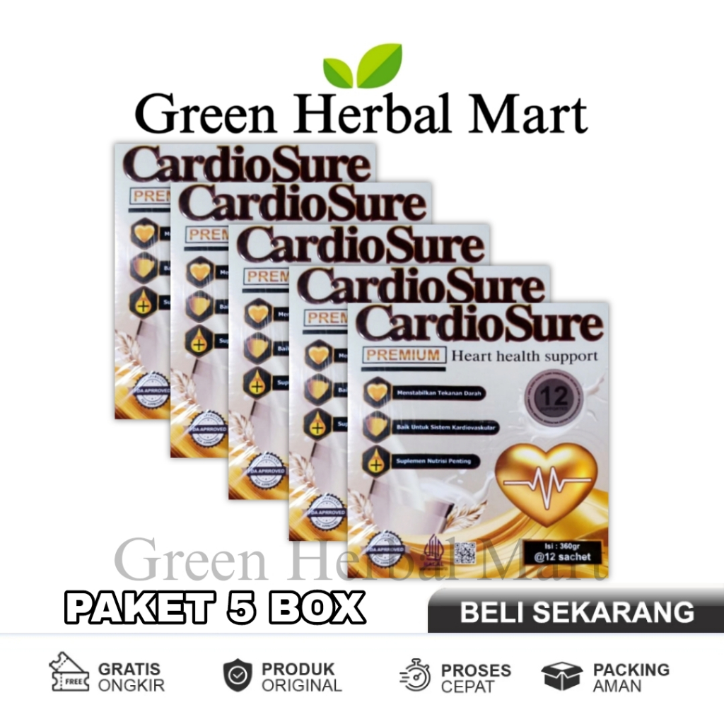 

5 Box Cardiosure Susu Serbuk Untuk Kolesterol Hipertensi Darah Tinggi Asam Urat 100% Original Asli