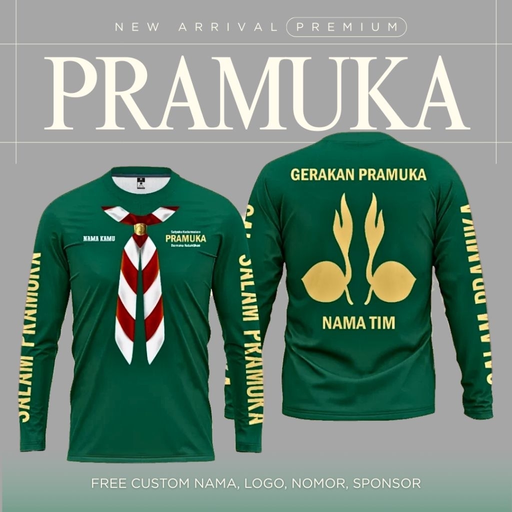 Jersey/Kaos Pramuka Lengan Panjang Full Printing Gratis Custom *Nama/Logo/Nomor/Sponsor* Bahan Dry F