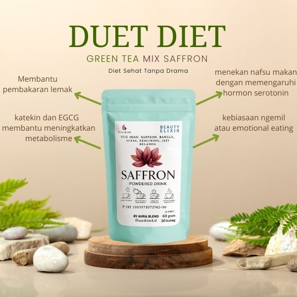

Green Tea Saffron Teh Detox Slimming 20 tea Bag 60 gram | Diet sehat | teh hijau mix Saffron alami