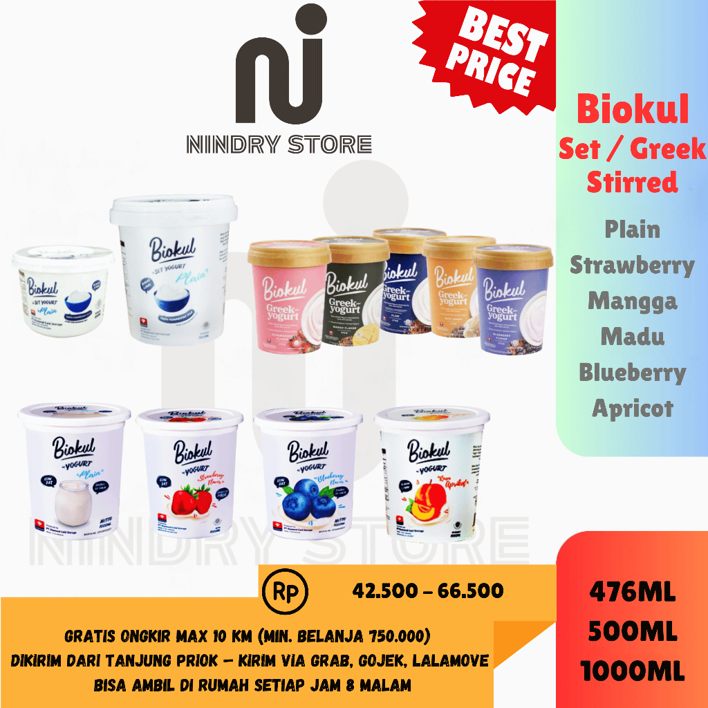 

Biokul Yogurt 473ml / 500ml / 1000ml – Greek, Set, Stirred Semua Varian Rasa | Nindry Store