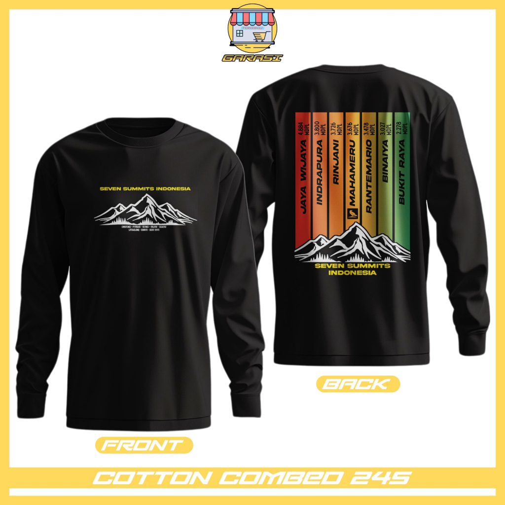 garasi tokoku kaos lengan panjang pendaki gunung unisex pria dan wanita Seven summits of indonesia