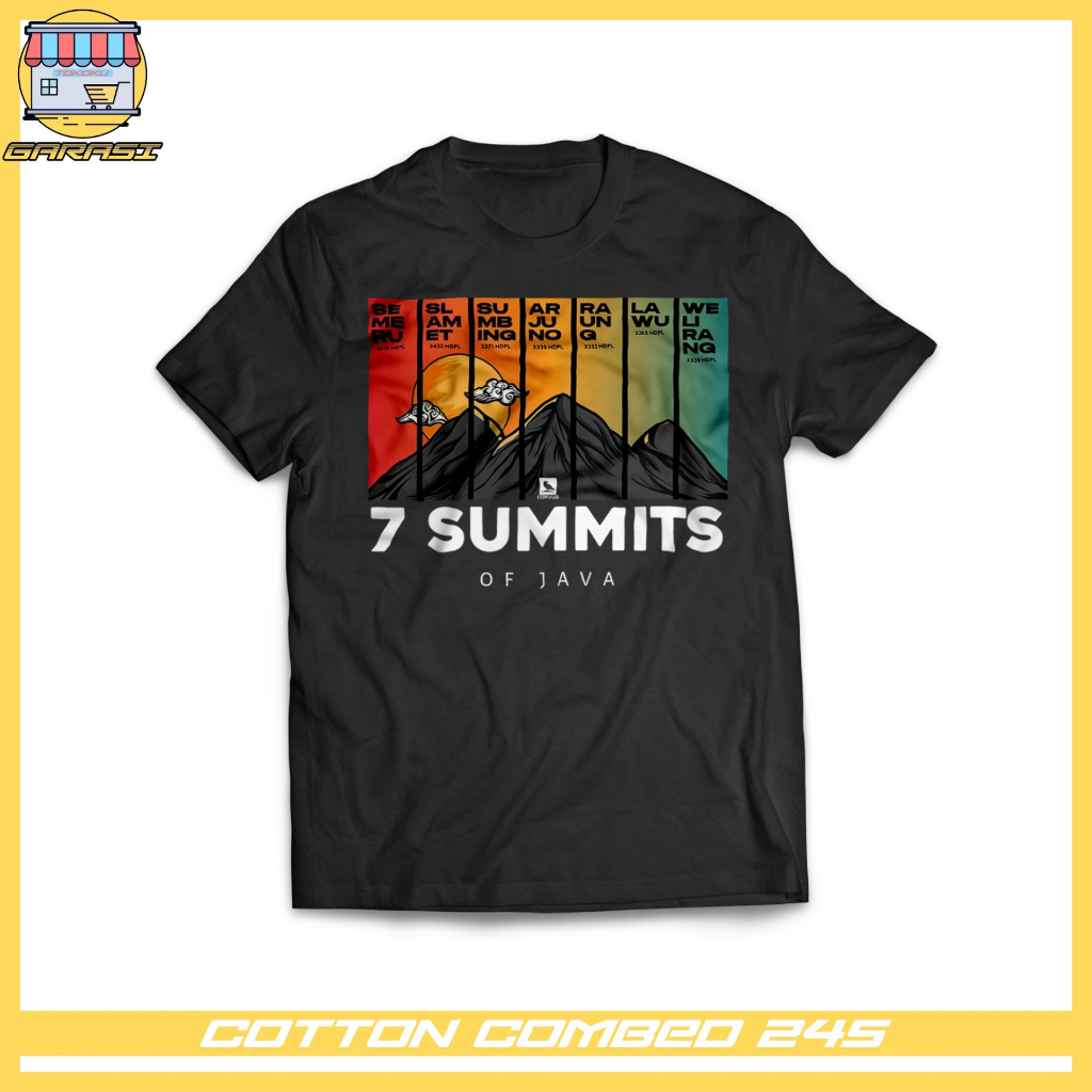 garasi tokoku kaos baju pendaki gunung unisex pria dan wanita Seven summits of java