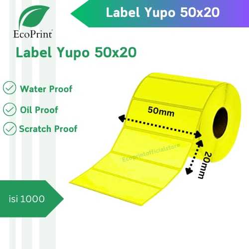 

ECOPRINT LABEL YUPO 50X20-1UP isi 1000 BLOK WARNA - Label Stiker Yupo 50x20mm 1 Line isi 1000 Warna