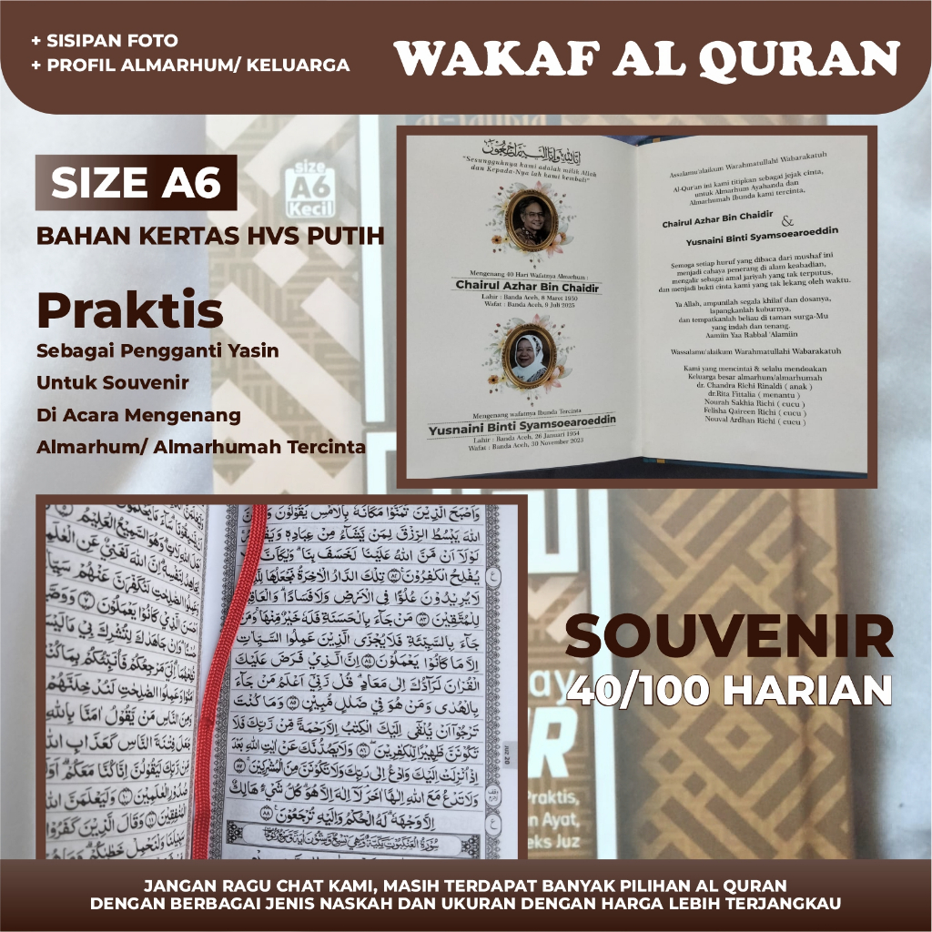 Al Quran Murah Untuk Wakaf - 40 / 100 Harian Almarhum - Quran Custom Sisipan