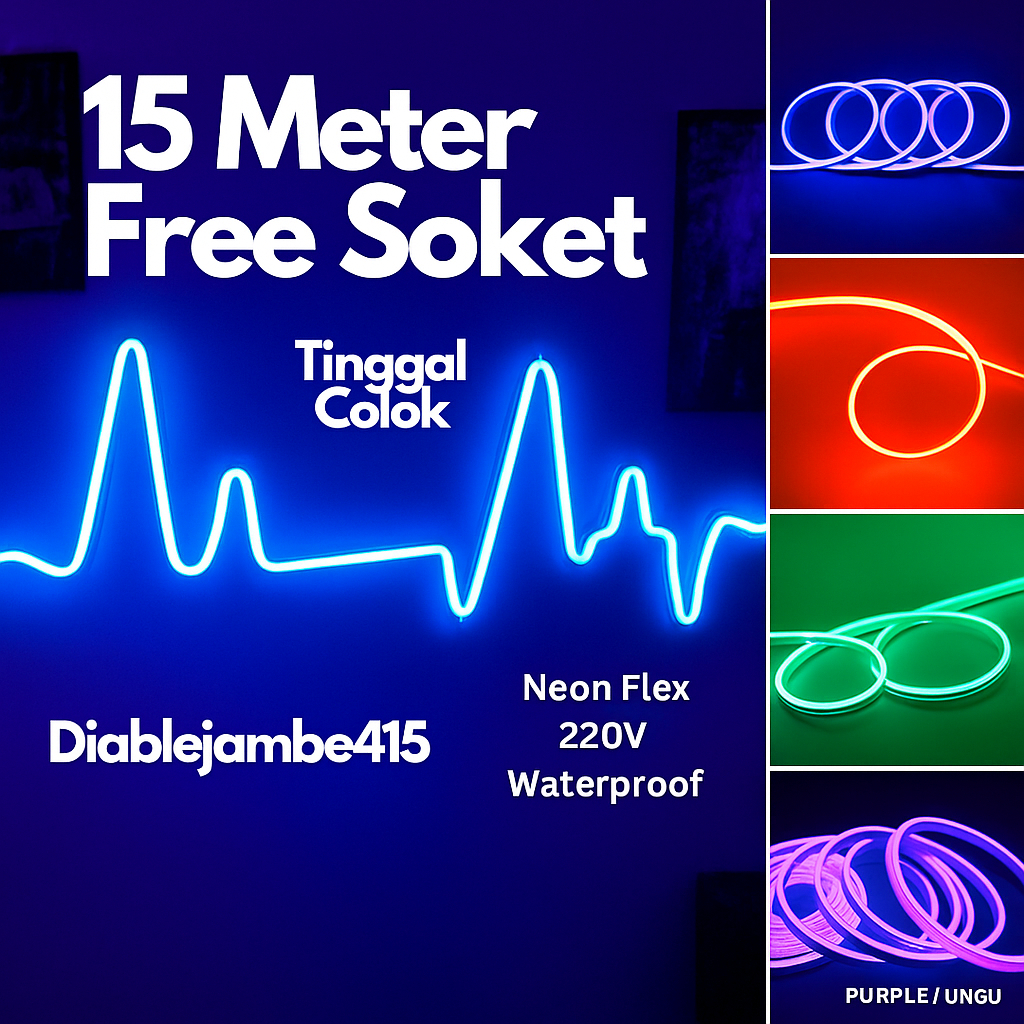 Lampu Led Neon Flex 15 Meter Kamar Aesthetic Tempel Dinding Socket Tinggal Colok Remote RGB Running