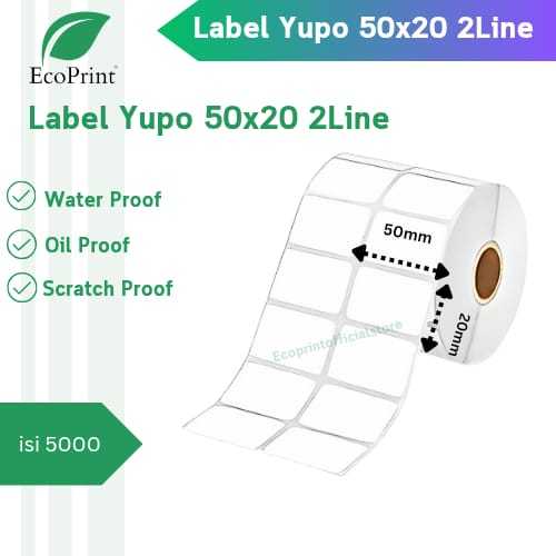 

ECOPRINT Label Barcode Bahan Yupo Ukuran 50x20 mm - 2 Line Isi 5000 Pcs / LABEL YUPO 50X20-2UP ISI 5000