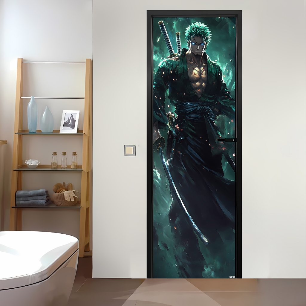 Stiker Pintu Toilet Kamar Mandi Bathroom motif ANIME ONE PIECE Aesthetic