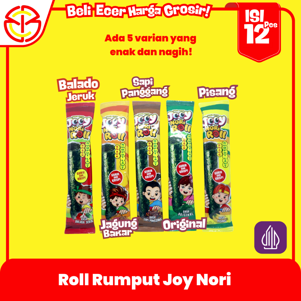

Joy Nori Roll Rumput Laut 1 Box Isi 12pcs Snack Sushi Kering Seaweed Pedas Gurih Cemilan Anak Viral