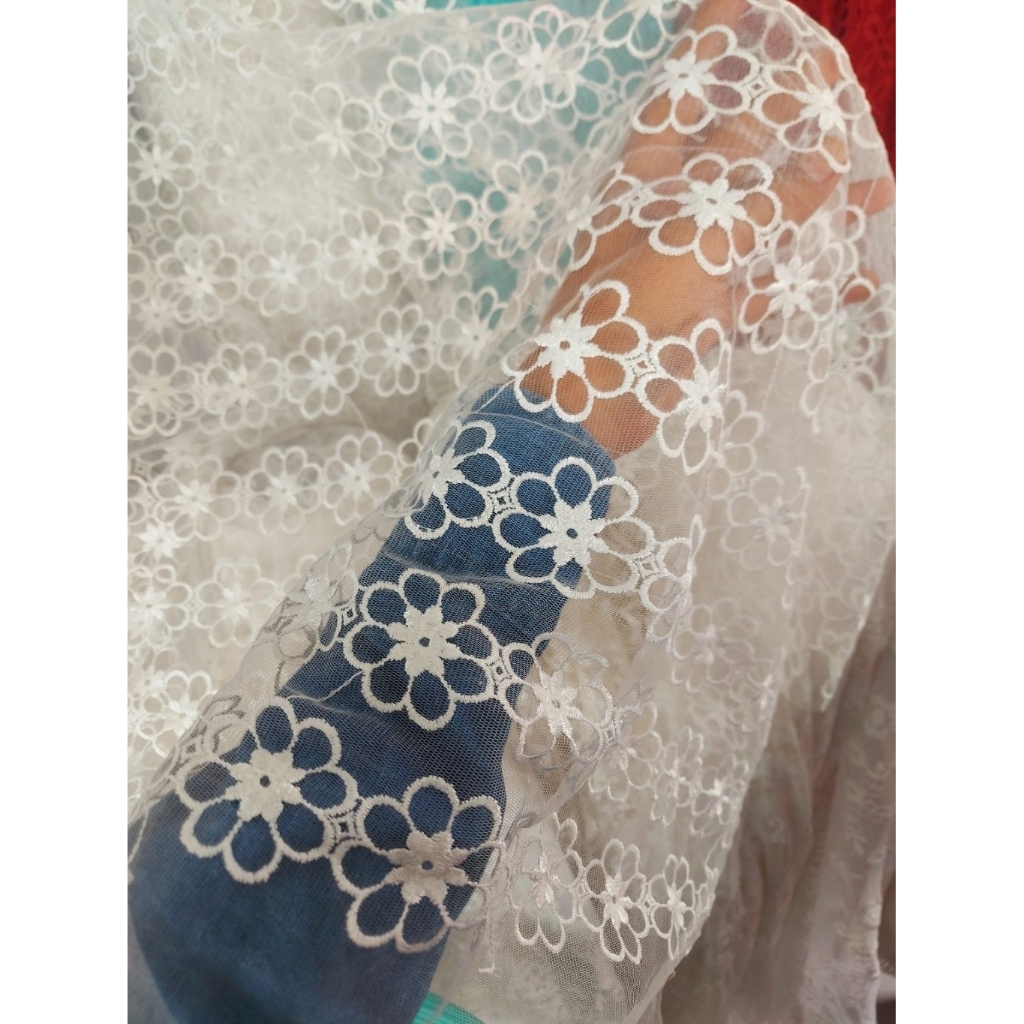 kain tile bordir motif Premium halus lembut 150cm  (BW ) k