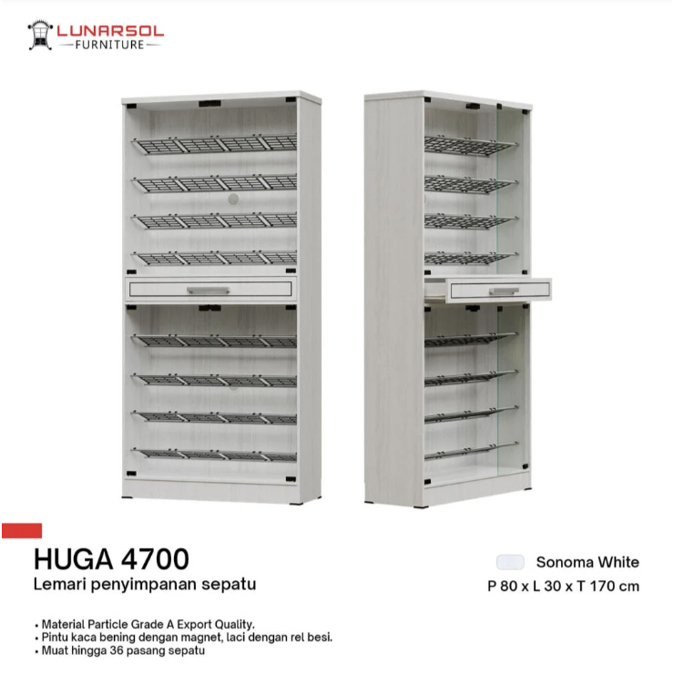 Rak Sepatu Kaca Huga 4700 - Lemari Penyimpanan Sepatu Tertutup