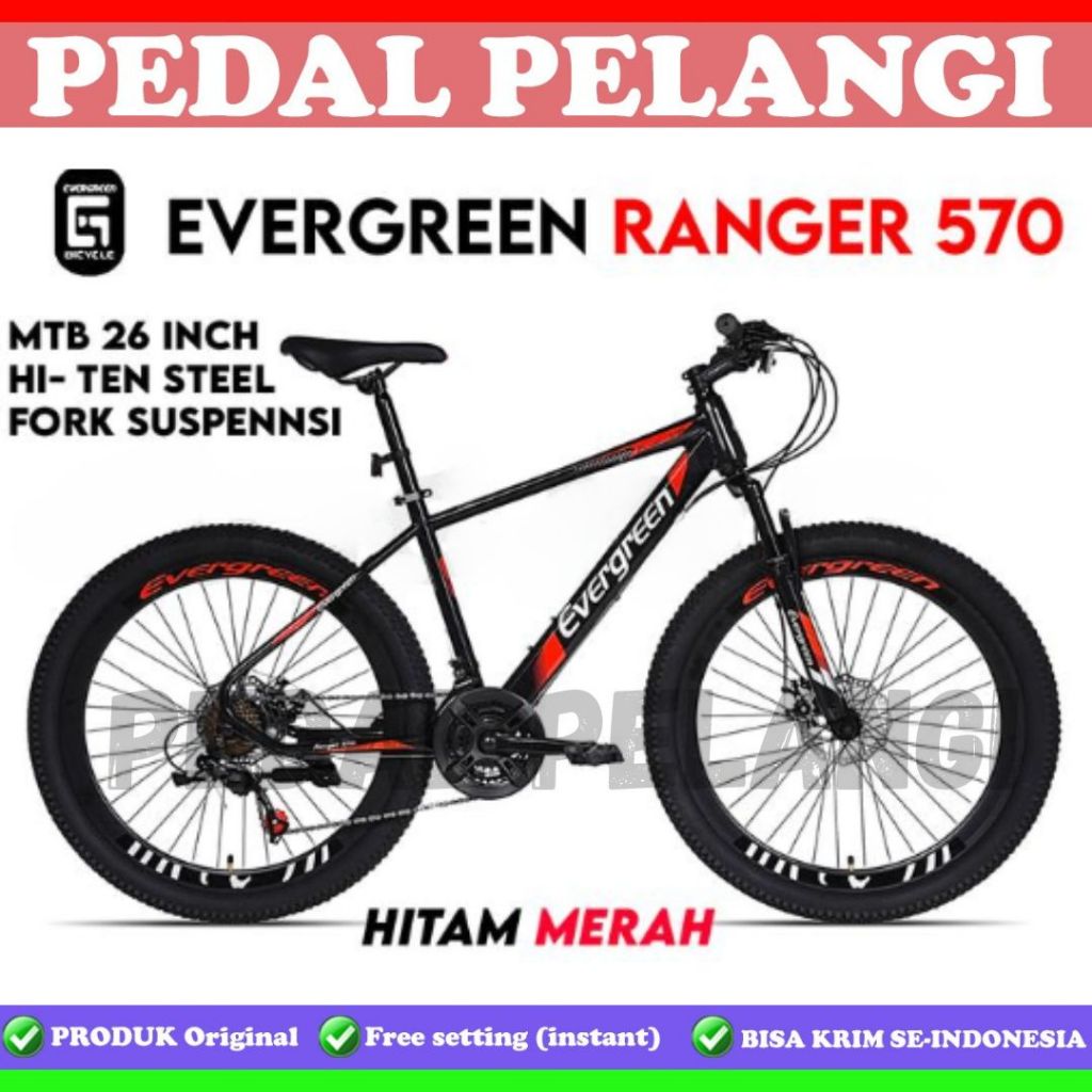 SEPEDA GUNUNG MTB 26 INCH EVERGREEN 570 21 SPEED VELG TINGGI DOuble disc brake