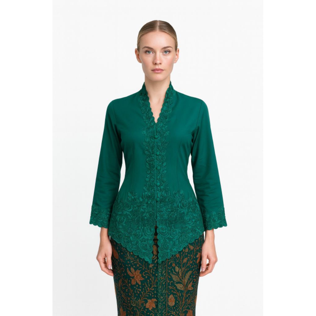 Kebaya Katun Bordir Warna Hijau Botol 679
