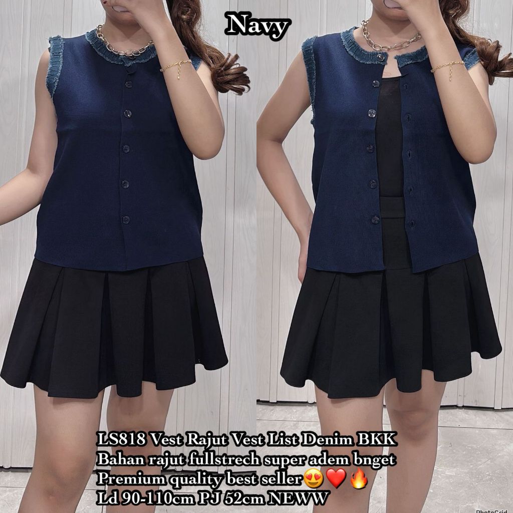 LS818 ATSAN RAJUT VEST LIST DENIM PREM BKK
