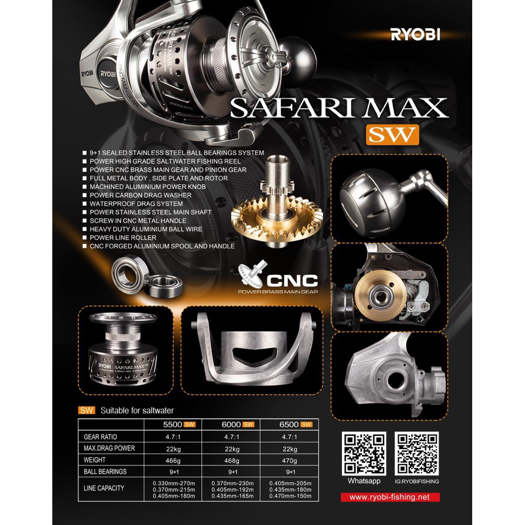 Reel Laut Body Metal Ryobi Safari Max SW Brass Pinion Gear