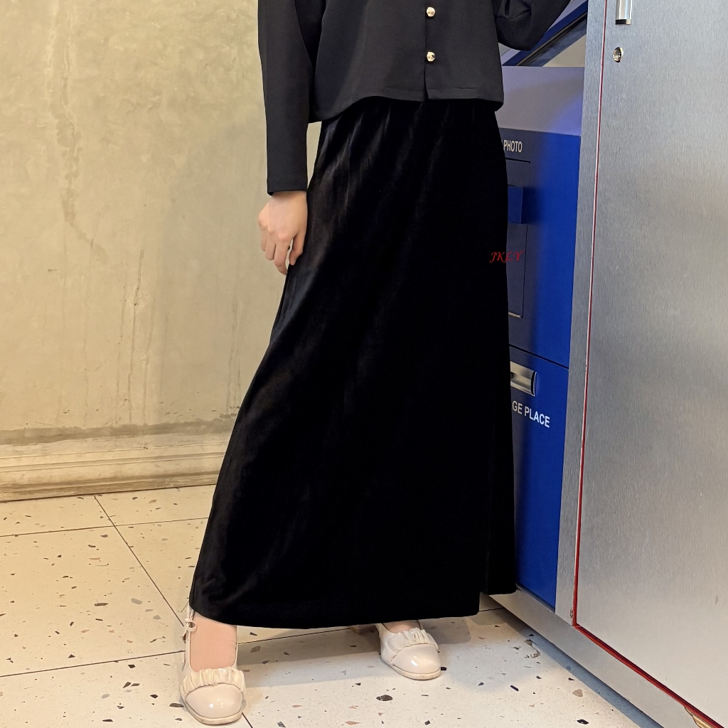Rok A-Line Wanita Panjang Bahan Bludru/Rok KerjaWanita A-Line Panjang/ Rok Kantor Wanita/ Rok Kerja 