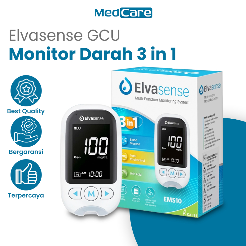 Medcare Alat Cek GCU 3in1 EMS10 Elvasense / Cek Gula Darah / Kolesterol / Asam Urat / Alat Cek Gula 