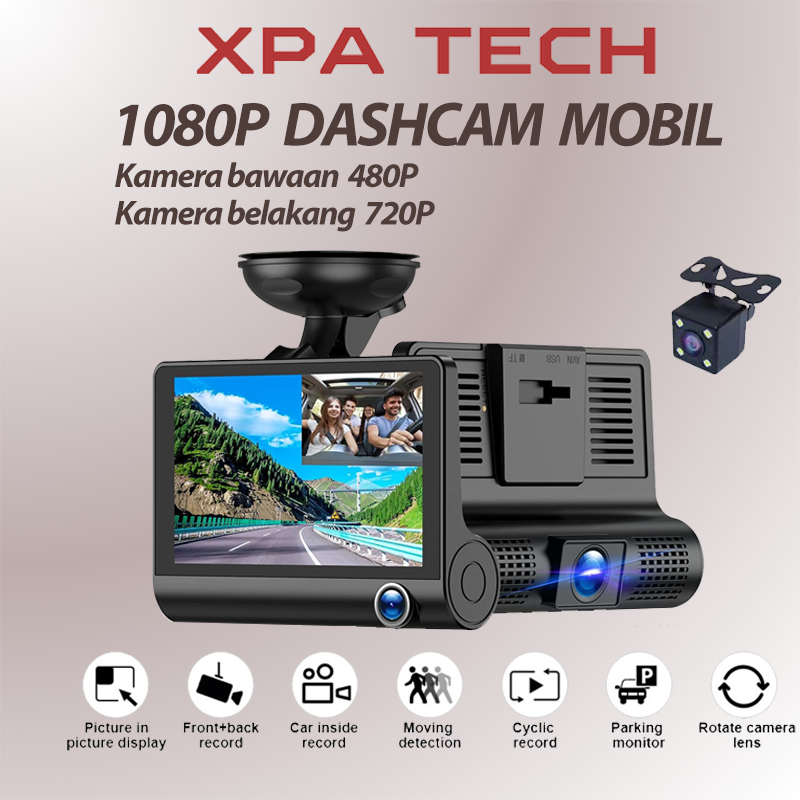 HD 1080P Dashcam Mobil 3 Lens Camera 4 Inch Screen Dash Cam Night Vision Loop Recording  Support G-S