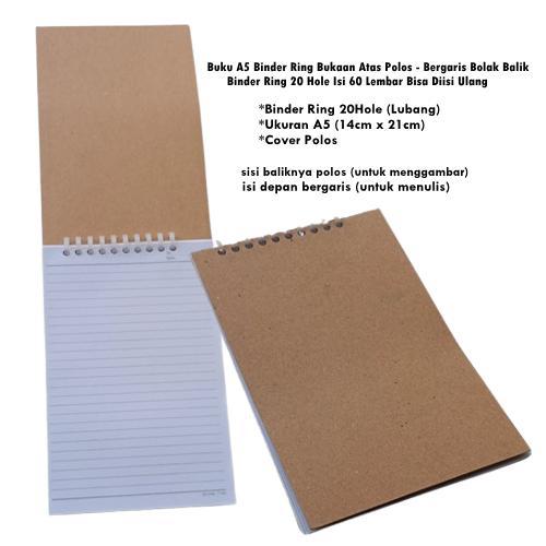 

Notebook A5 Binder Ring Bukaan Atas Cover Polos Isi 60Lembar Bergaris dan Polos Buku Catatan