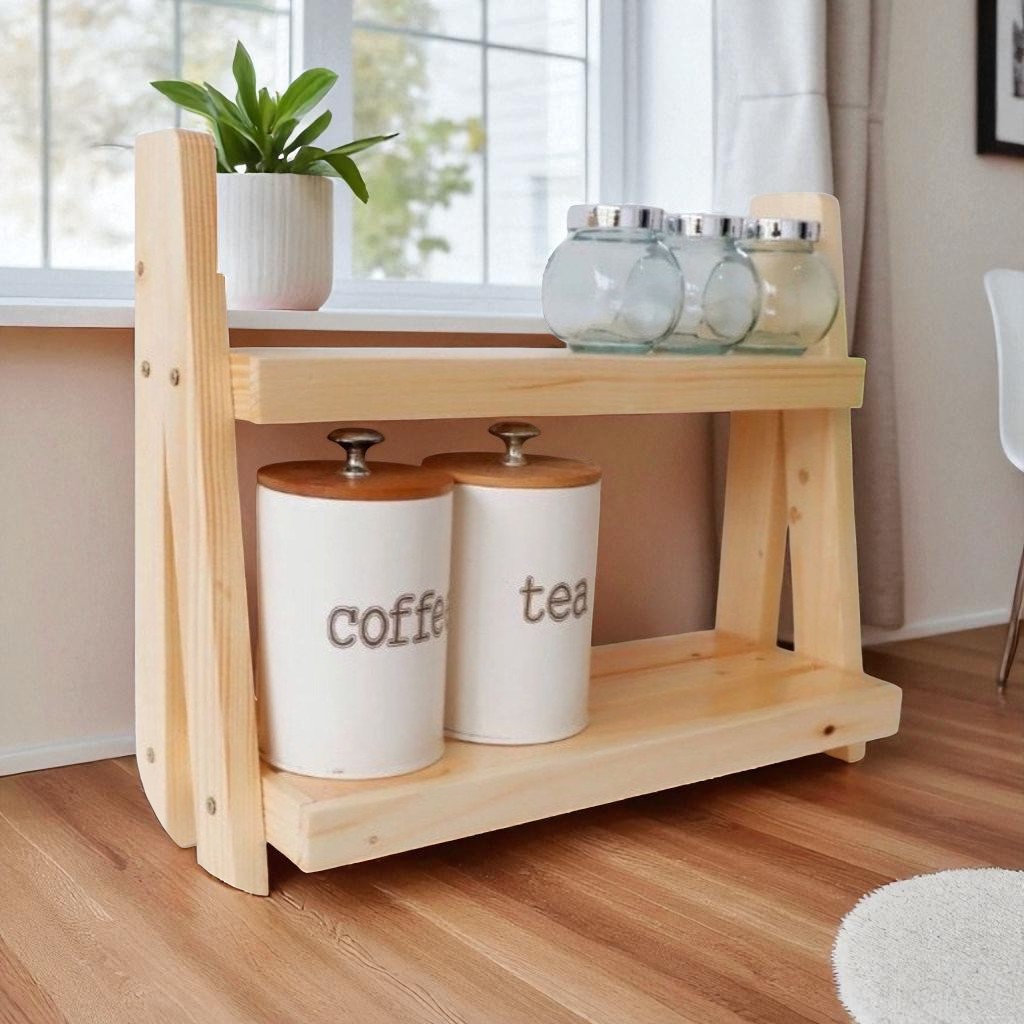 RAK BUMBU DAPUR RAK SUSUN KAYU JATI BELANDA / Rak Bumbu Dapur Estetik Kayu