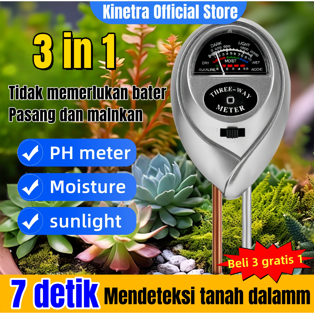 Alat ukur PH tanah  pengukur ph tanah pertanian digital ori   akurat 3 in 1  moisture PH sunlight me
