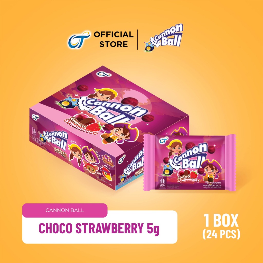 

Cannon Ball Choco Strawberry 5 Gr [1 Box isi 24]