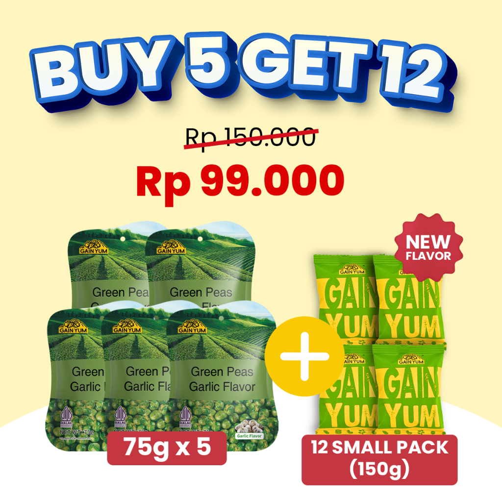 

Gain Yum - 5 pcs Kacang Polong Rasa Bawang Putih Kam Yuens Green Peas Garlic Flavor 75G [Chinese Version]