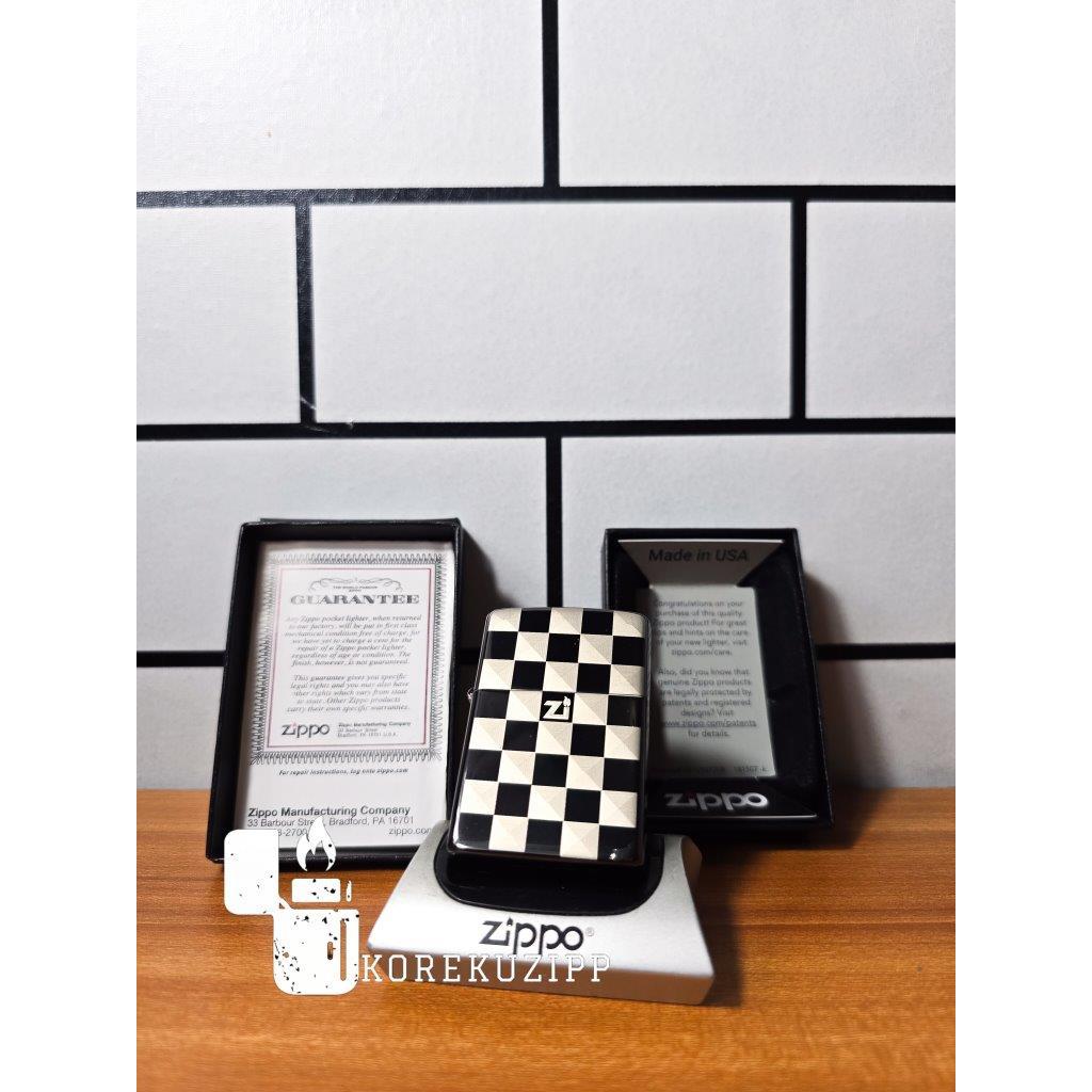 ZIPPO BLACK ICE CHESS CATUR TING SOUND WITH SEAL ORANGE