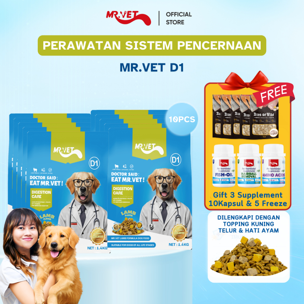 

23bagusmenshop - Mr.Vet D1 Dog Food 14kg Bonus Freeze & Supplement Makanan Anjing Perawatan