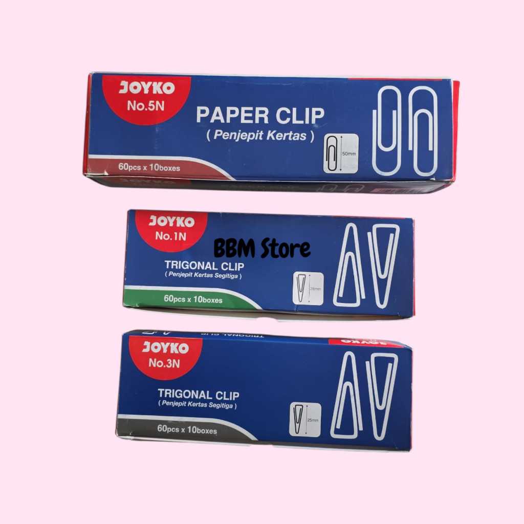 

Trigonal Paper Clips No 1 NO 3 NO 5 Joyko Per Box isi 10 pak @ 60 pcs / Trigonal Clips
