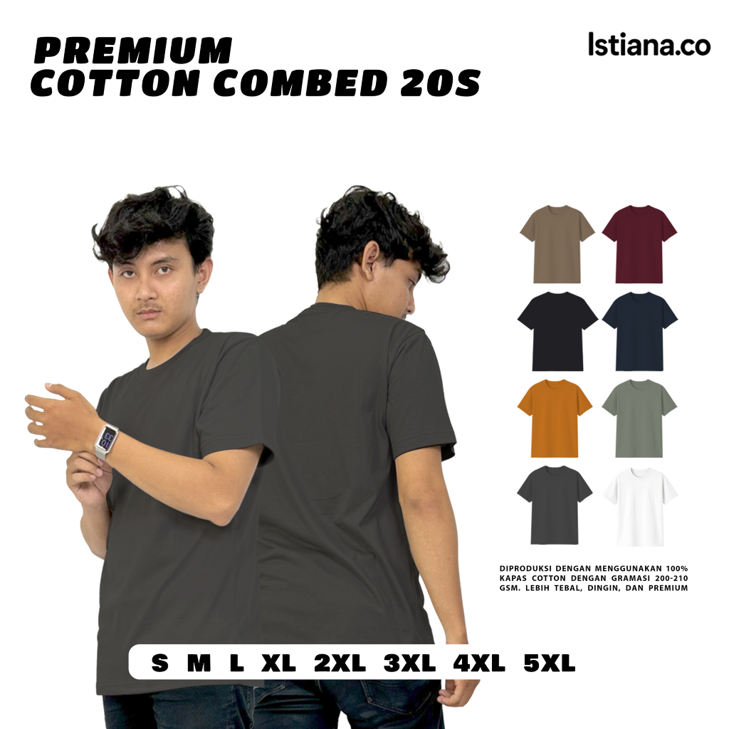 KAOS POLOS PREMIUM COTTON COMBED 20S LENGAN PENDEK UNISEX SIZE S-5XL