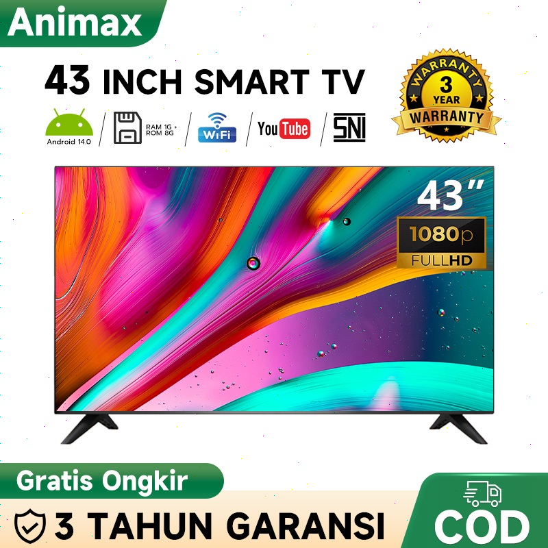 Animax Sakura TV LED 43 inch Smart TV Digital Android 11.0 43 inch Colita Smart TV Garansi 3 tahun F