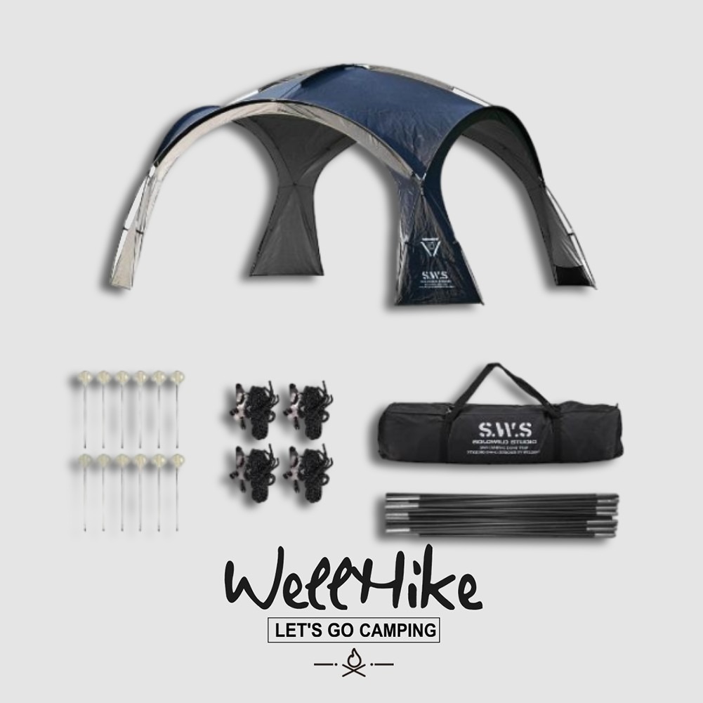 WELLHIKE Tenda Dome Kubah Lapis Perak Asli 150D + PU3000mm, Tenda Atap Kubam Flysheet Hitam, Kanopi 