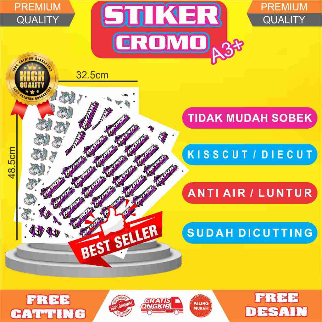 

Cetak Stiker Cromo / Chromo A3+ Custom Free Cutting / Cetak Stiker Label / Label Makanan